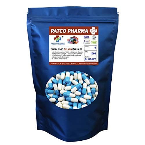 Size 0 Blue/White Empty Gelatin Pill Capsule - Gluten Free/Halal Certified | DIY Powder Filling (Pack of 1000)