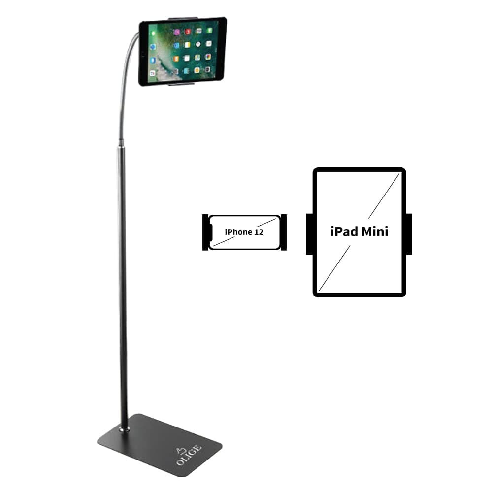 OLIGE Phone Floor Stand, 360 Degree Rotating Long Arm Adjustable Tablet Stand Holder for 4"-8.3" Device, Cell Phone,iPad,Nintendo Switch, Samsung,eBook Reader (Universal-Black)