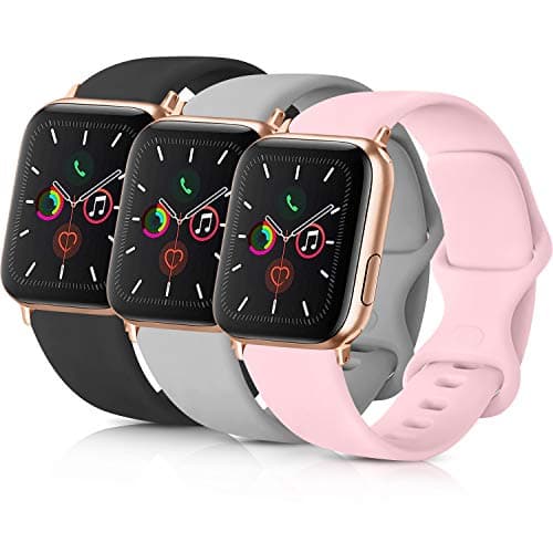 Pack 3 Compatible with Apple Watch Band 38mm, Soft Silicone Band Compatible iWatch Series 4, Series 3, Series 2, Series 1 (Black/Gray/Pink, 38mm/40mm-M/L)