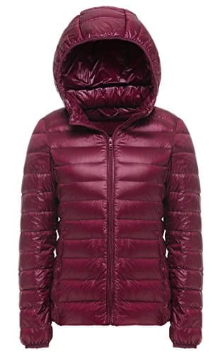 Cheerun Women's Hooded Packable Down Coat Ultra Light Weight Short Down Jacket Women Rose Red US S/Tag XL