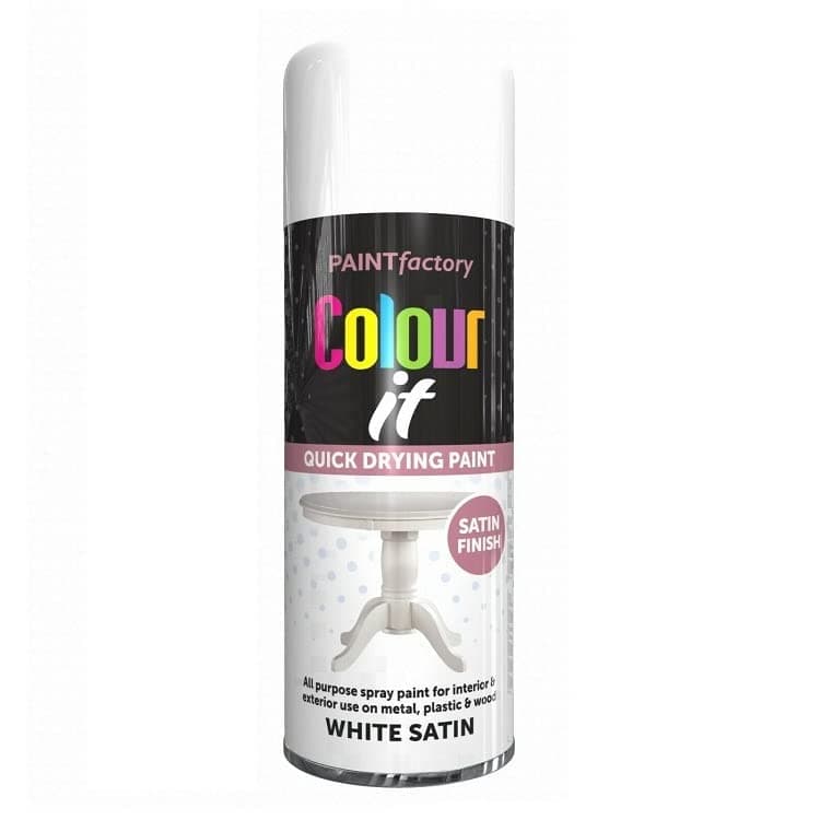 White Satin All Purpose Aerosol Spray Paint 250ml Quick Drying Spray, Fast Dry and Excellent Coverage for Metal, Wood, Plastic and More by Diva Gift