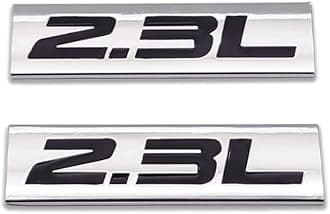 2X Chrome Metal 2.3L Logo Car Emblem Premium 3D 2.3 V4 Badge Auto Door Fender Sticker Side Wing Decal (2.3L,Silver&Black)