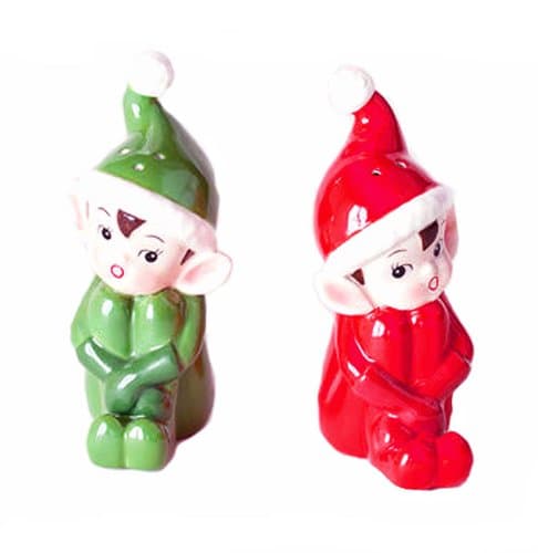 180D Gift Boxed Vintage Style Elves Salt /Pepper Shaker Set Red - Green