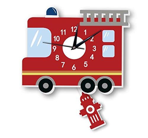 American fire truck wall clock Slient quartz wall clock children's background wall cartoon decoration (5)