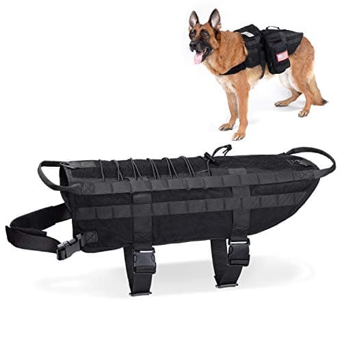 Hanshengday Tactical Dog Vest Training Molle Harness-Tactical Dog Backpack-Pet Tactical -Vest Military Working Harness for Large Dog