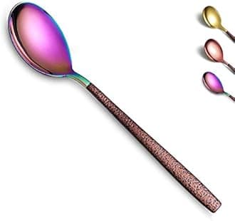 Berglander Dinner Spoon Set Of 4 With Moon Surface Handle And Shiny Rainbow Mouth, Stainless Steel Colorful Spoons Silverware Set Dishwasher Safe