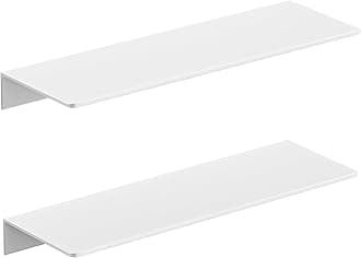 2-Piece White Metal Floating Shelves - Aluminum Alloy Wall Mounted Shelf No Drilling, Rust-Proof, 15.7" Width for Home Decor & Storage in Living Room, Bedroom, Bathroom