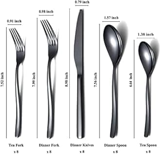 HOMQUEN 40-Piece Black Silverware Set, Black Flatware Set for 8, Stainless Steel Tableware Cutlery Set, Utensil Sets for Kitchen, Forks and Spoons Silverware (Shiny Black)