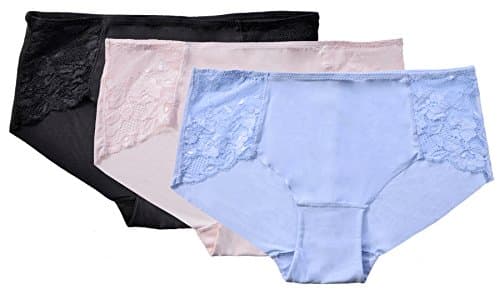 Platinum Lingerie Women's Laser Cut Microfiber Brief with Lace Inserts Pack of 3 Black, Blue, and Pink Small