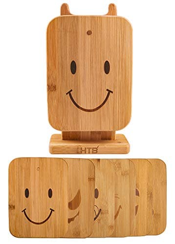 HTB 6 Piece Bamboo Cutting Board Sets with Stand Holder for Chopping Cheese, Sandwich, Fruit
