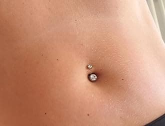 QWALIT Belly Rings - Short Bar Belly Button Rings in Surgical Steel with Opal Stones - 6mm & 10mm