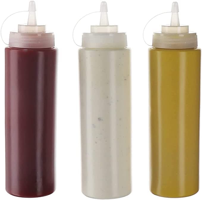 Zeinwap Condiment Squeeze Bottles Durable Plastic Squeeze Squirt Bottle with Discrete Measurements for Ketchup, Sauces, Syrup, Condiments, Arts and Crafts - BPA Free (Plastic, Pack of 3)