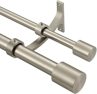 Brushed Nickel Double Curtain Rods 72-144" (6-12ft), Decorative Double Window Drapery Rod with Cap Finials, 1 Inch Front and 5/8 Inch Back Heavy Duty Double Window Rods, Adjustable Dual Curtain Rod