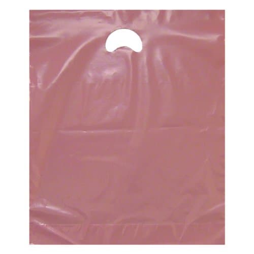 Pink Plastic Carrier Bags - Patch Handles - 15" x 18" + 3" bottom gusset (pack 100)