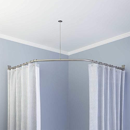 Naiture 18-1/2" x 26" x 18-1/2" Stainless Steel Neo-Angle Shower Rod and Ceiling Support Brushed Nickel Finish