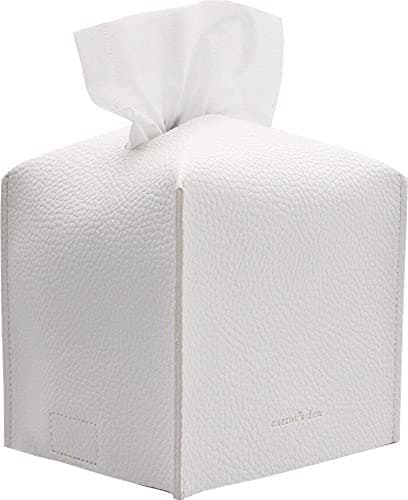 Carrot's Den Tissue Box Cover Holder with Bottom/PU Leather Decorative Organizer for Bathroom, Car, Office/Modern Home Decor (Pure White, Square)