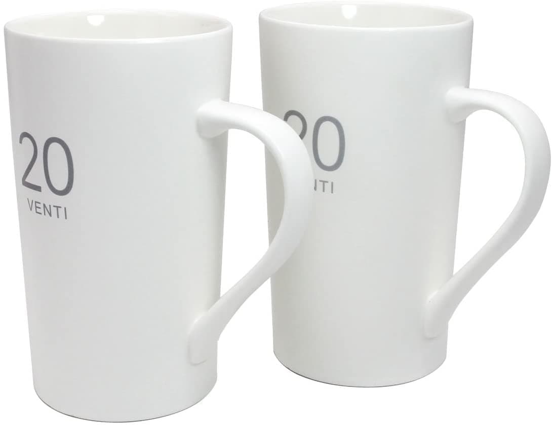 Number Large Coffee Mug Set of 2, Tall White Ceramic Coffee Cup, 20 oz Mug for Coffee, Cocoa, Latte, Milk, Tea