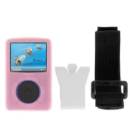 BIRUGEAR Durable Flexible Soft Pink Silicone Skin Case with Belt Clip and Armband for Sandisk Sansa Fuze