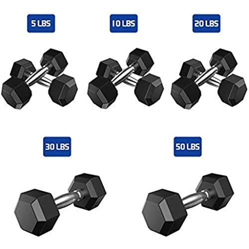 datework Dumbbells,5-50lb Pounds Hex Rubber Weights Workout Dumbbells Set for Strength,Training, Weight Loss, Workout Bench, Gym Equipment, and Home/Metal Handles (E / 50lbs)