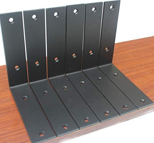 6 Pack -Frosted Black L 6" x H 6" x W 1.5", 5mm Thick Rustic Shelf Bracket, Iron Shelf Brackets, Metal Shelf Bracket, Industrial Shelf Bracket, Modern Shelf Bracket, Decorative Shelving with Screws