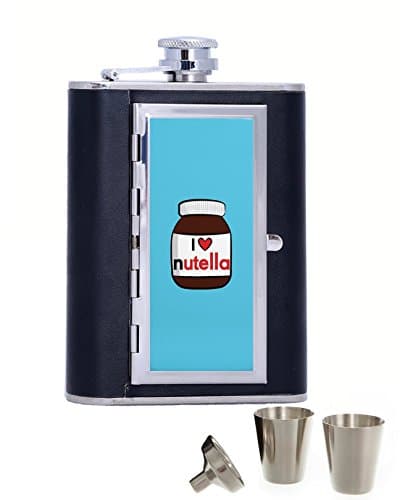 I Love Nutella Custom Personalized Printed 6oz Black Faux Leather Hip Flask