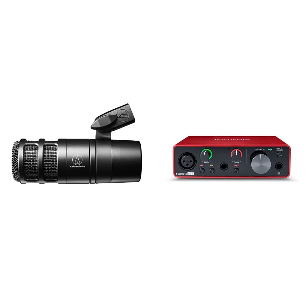 Audio-Technica AT2040 Hypercardioid Dynamic Podcast Microphone (at 2040) & Focusrite Scarlett Solo 3rd Gen USB Audio Interface, for The Guitarist, Vocalist, Podcaster or Producer