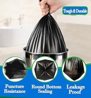 1.3 Gallon 120 pcs (1.2-1.3 Gal) Small Black Trash Bags, Strong 1.2 Gallon 1.3 Gallon Garbage Bags, Bathroom Trash Can Bin Liners,Mini Bags Waste Basket Liner,Fit 5-6 Liter, 1-1.3 Gal-Black-120