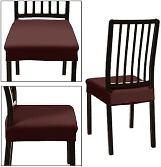 BRIDA Stretchable Floral Geometric Printed Dining Chair Seat Covers Elastic Chair Seat Case Protector, Slipcovers (Plain Brown, 4 Seat Cover)