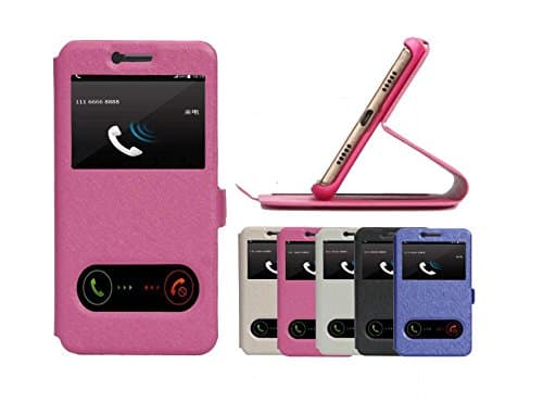 EMIRROW Samsung Galaxy A7 (2017) Case,PU Leather Flip Case with Stand - [View Window + Magnetic Cap] - Ultra Slim Hard Synthetic Leather Protective phone case [Rose red]