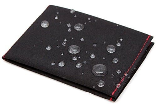 SlimFold Minimalist Wallet - Thin, Durable, and Waterproof Guaranteed - Made in USA - Micro Size Black with Red Stitching