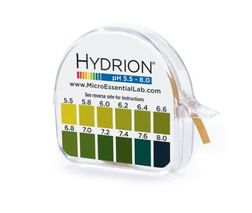 Ph. Test Tape Dispenser Hydrion Papers Strips Made for Saliva Or Urine Testing-Range Is in 2 Intervals & From 5.5 To 8.0, Check Body for Alkaline or Acid Environment, Approx. 100 Tests