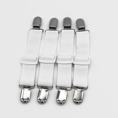 Adjustable Bed Sheet Holders Fasteners Grippers Clips Suspenders Straps (Pack of 4, in White)