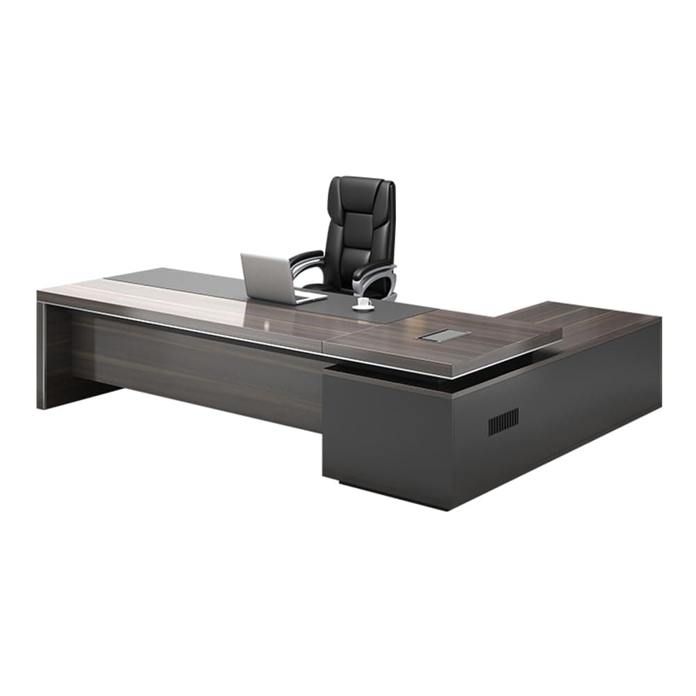 LITFAD Modern Office Computer Desk Wood Executive Desk with Side Storage, CPU Stand and Cord Management, L-Shape Boss Table Writing Desk Home Office Furniture Without Chairs, 79" L x 63" W x 30" H