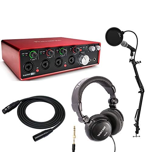 Focusrite Scarlett 18i8 Audio Interface With Protools, Microphone, Headphones, Knox Pop Filter and XLR Cable