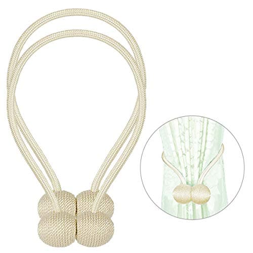SANNOBEL Curtain Tiebacks Magnetic Decorative Drapery Holdbacks no Drilling 2 Pack Beige