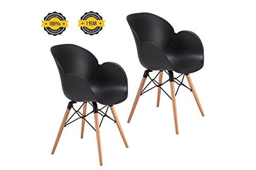 OTTITI Flower Dining Chairs, Eames-Style Modern Mid Century Dining Room Chairs, Wooden Legs Lounge Arm Chairs, Set of 2 (Black-2P)