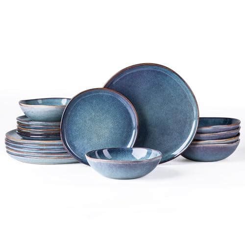 AmorArc Ceramic Dinnerware Sets,Handmade Reactive Glaze Stoneware Plates and Bowls Set,Highly Chip and Crack Resistant | Dishwasher & Microwave Safe Dishes set,Service for 6 (18pc)