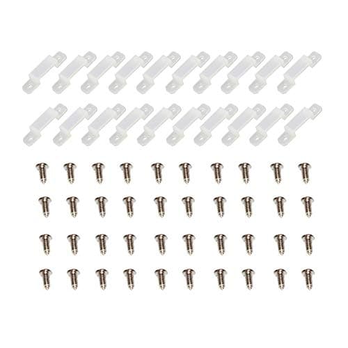 Adecorty 20 Lots Strip Light Mounting Bracket Clips with 40 Screws for SMD5050 5630 3528 2835 LED Strip Lights (12mm/0.47inch Wide Translucence Silicone)