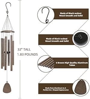 Wind-Chimes-Outdoor-Deep-Tone, Large Soothing Melodic Tones Windchimes, Wind Chimes for Outside, Memorial Wind Chimes Best Gift for Mom Women Grandma Neighbors(32" Brown Coated Aluminum)