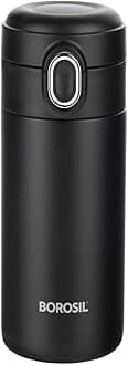 Borosil Traveller 300ml Stainless Steel Water Bottle | Double Wall Vacuum Insulated Flask | 10 Hrs Hot & Cold | Leakproof, BPA Free | Bottle for School, Office, College & Gym | 1 Year Warranty, Black