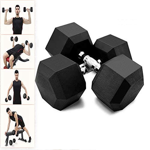 Fun1980s 5-50 Pounds Hex Rubber Dumbbell with Metal Handle for Strength Training, Weight Loss, Workout Bench, Gym…