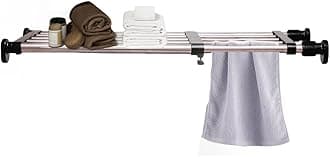 Expandable Closet Tension Shelf Rod Adjustable Metal Storage Rack Cabinet Organizer DIY Divider Separator Shelves for Wardrobe Cupboard Kitchen Bathroom, Black, 23.62-39.37inches