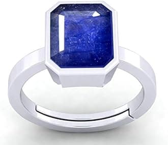LMDPRAJAPATIS Natural Certified 7.25 Carat Original Unheated Untreatet Blue Sapphire (Neelam) 925 Sterling silver Ring Octagon Shape For Men & Women's