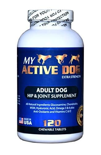 My Active Dog Glucosamine – Best for Joint Support, Reduces Pain - Chewable Tablets Made in USA All-Natural Ingredients w/Chondroitin, MSM, Hyaluronic Acid, Vitamins C&E, Anti-oxidants & Omega3