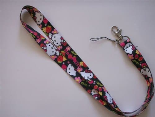 New Black Flower Hello Kitty Lanyard ~Key ID Badge Cell Phone Holder~