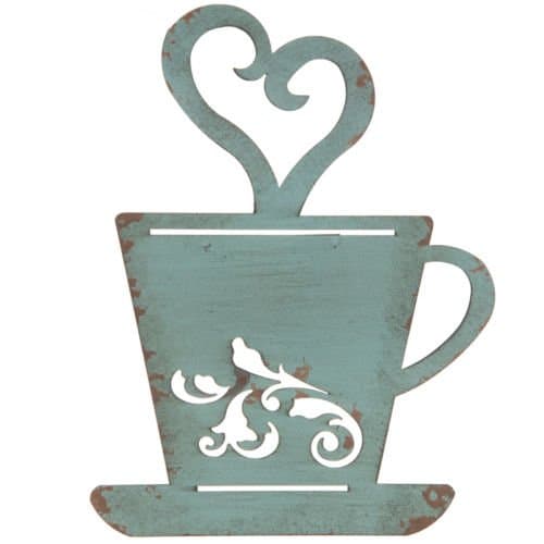 Turquoise Rusty Metal Coffee Cup Wall, Kitchen, Restaurant, Coffee Shop Decor!