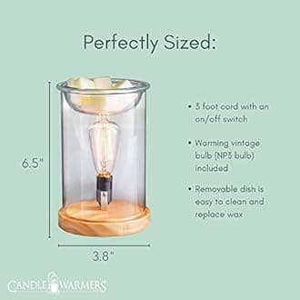 Candle Warmers Etc. Vintage Bulb Illumination Fragrance Warmer- Light-Up Warmer for Warming Scented Candle Wax Melts and Tarts to Freshen Room, Light Wood and Clear Glass