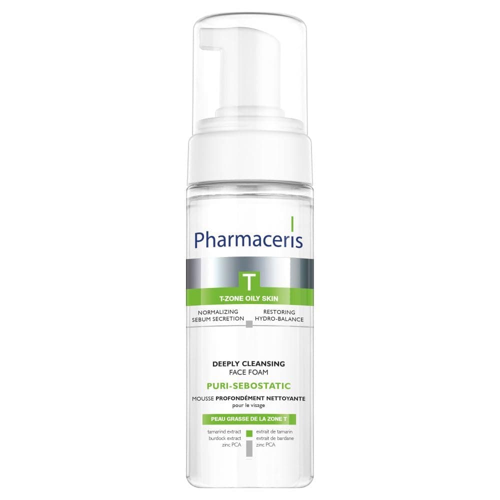 Pharmaceris T-Zone Puri‑Sebostatic Deeply Cleansing Face Foam, 150 Ml – Soap‑Free Foam With Tamarind Extract, Burdock, Zinc Pca And Mango Wax For Oily, Acne‑Prone Skin