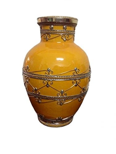 Moroccan Ceramic Vase with Silver Detailing Mina Yellow