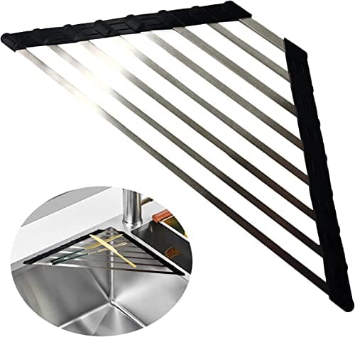 Ahyuan Corner Sink Dish Drainer Dish Drying Rack Over Sink Corner Dish Rack SUS304 Cubic Stainless Still Kitchen Sponge Holder Corner Sink Sponge Caddy Dish Rack (Black)